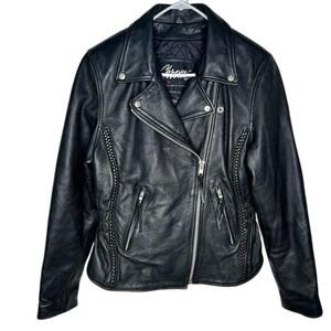 Custom Chrome Gear Motorcycle Jacket Womens L Black Leather Thinsulate‎ Biker